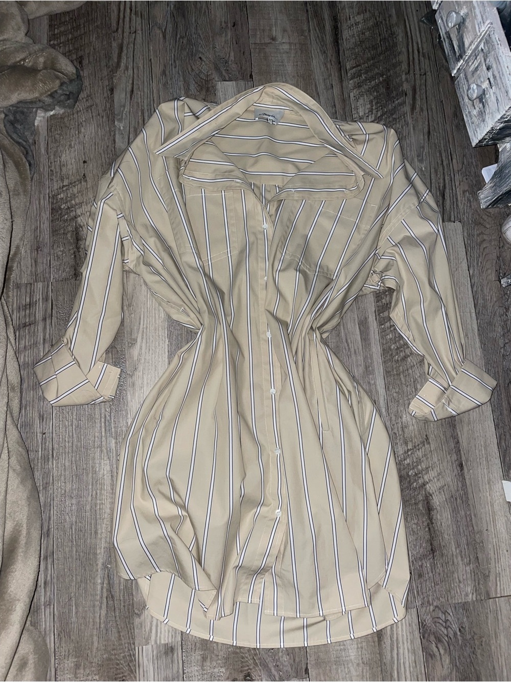 3.1 Phillip Lim Beige Striped Long Sleeve Shirt Dress